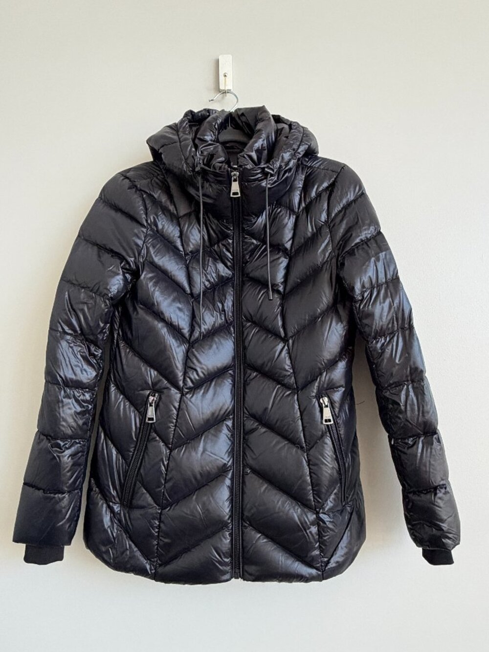 DKNY Black Premium Down Hooded Puffer Jacket XS NWOT